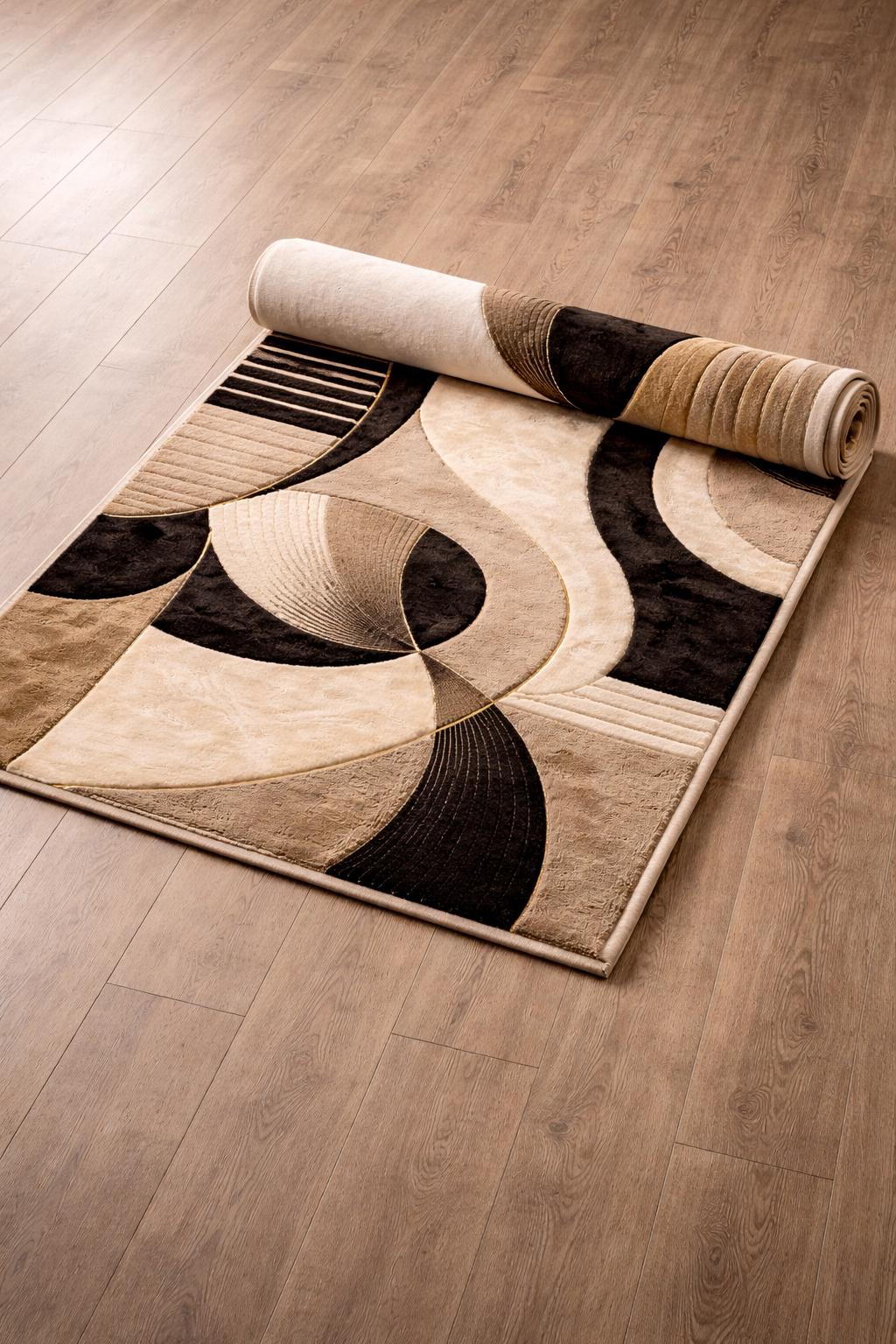 Luxury beige and black Abstract Rug | Modern Minimalist Area Rug | High Pile Plush Contemporary Carpet | Designer Living Room Statement Rug