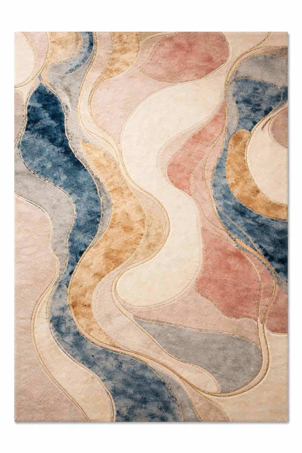 Luxury Hand Tufted Wool Rug | Abstract Modern Area Rug | Beige Navy Gold Carpet | Large Bedroom Rug | Custom Size Handmade Designer Rug 9x12