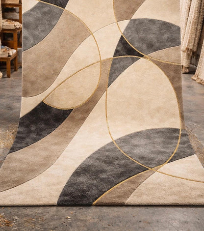 Luxury Hand Tufted Wool Rug | Abstract Neutral Beige Grey Carpet | Modern Cut Pile Area Rug | Handmade Designer Rug | Living Room Bedroom