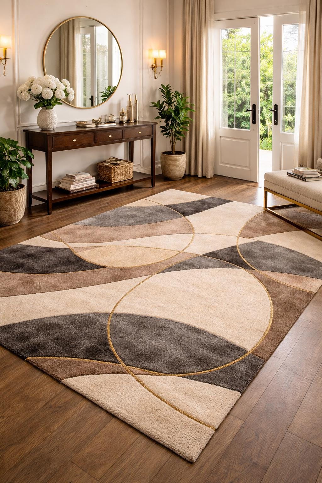 Luxury Hand Tufted Wool Rug | Abstract Neutral Beige Grey Carpet | Modern Cut Pile Area Rug | Handmade Designer Rug | Living Room Bedroom