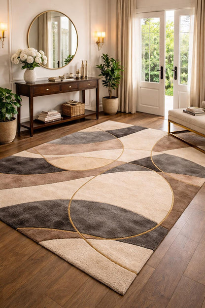 Luxury Hand Tufted Wool Rug | Abstract Neutral Beige Grey Carpet | Modern Cut Pile Area Rug | Handmade Designer Rug | Living Room Bedroom