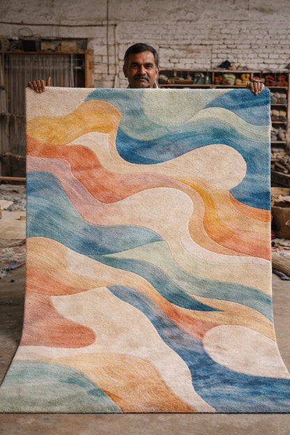 Luxury Abstract Area Rug | Modern Colorful |Bedroom Rug | Soft Cut Pile Carpet  Contemporary Living Room Rug | Artistic Floor Rug | 9x108x12