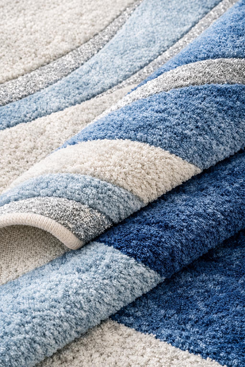 Luxury Blue Abstract Wool Rug • Modern Hand Tufted Area Rug • White Blue Contemporary Carpet • Plush Bedroom Rug • Large Living Room Rug •