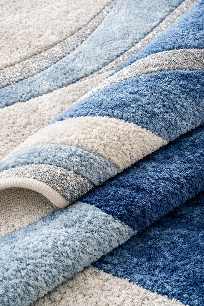 Luxury Blue Abstract Wool Rug • Modern Hand Tufted Area Rug • White Blue Contemporary Carpet • Plush Bedroom Rug • Large Living Room Rug •