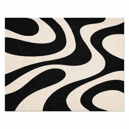 Luxury Black and White Rug | Modern Geometric Area Rug | Plush High Pile Living Room Carpet | Contemporary Statement Floor Decor rug | 9x12