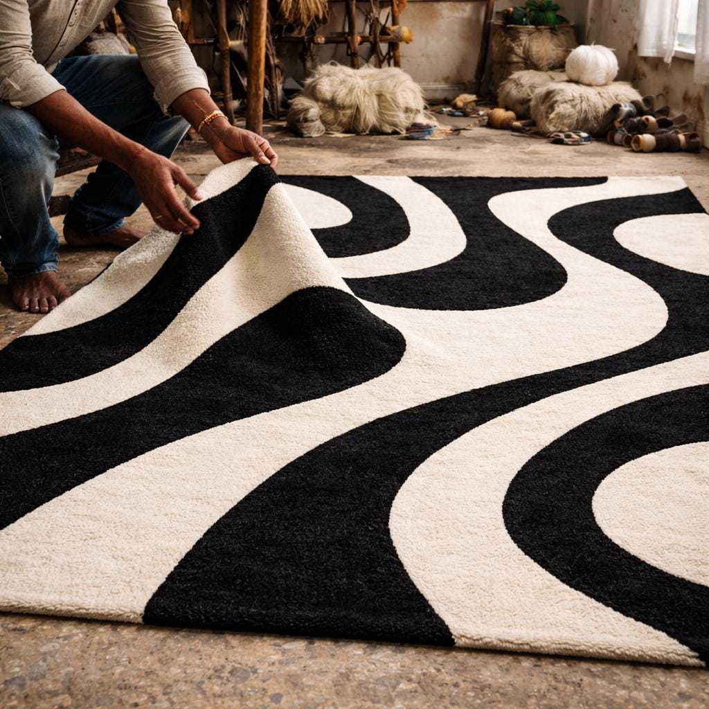 Luxury Black and White Rug | Modern Geometric Area Rug | Plush High Pile Living Room Carpet | Contemporary Statement Floor Decor rug | 9x12