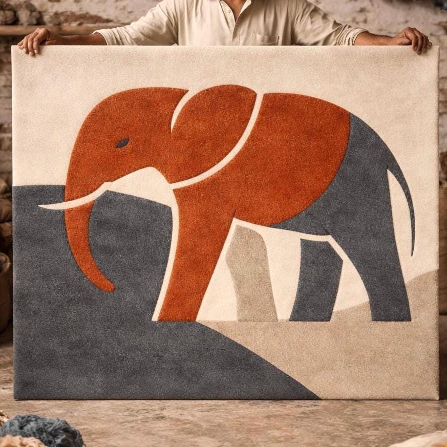 Hand Tufted Wool Rug | Modern Minimalist Area Rug | Neutral Terracotta Beige Carpet |  Luxury Artisan Rug | living room rug | elephant rug