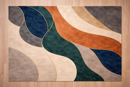 Luxury Hand Tufted Wool Rug | Abstract Modern Area Rug | Emerald Navy Burnt Orange Carpet | Designer Bedroom Rug |Custom Size Rug | 9x12 rug