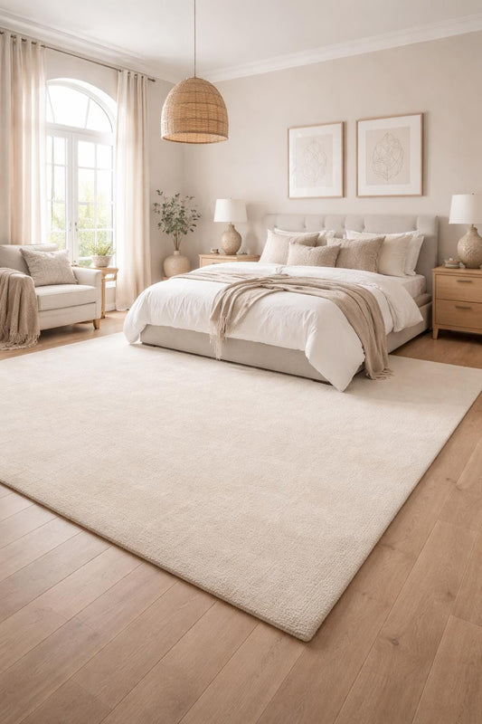 Hand Tufted Wool Rug | Solid Ivory Beige Area Rug | Custom Size Minimalist Rug | Luxury Soft Bedroom Rug | Handmade Modern Carpet |8x10 9x12