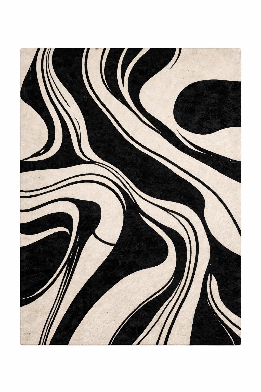 Black White Abstract Wool Rug | Hand Tufted Modern Area Rug | Luxury Designer Carpet | Contemporary Living Room Rug | Minimalist Bedroom Rug