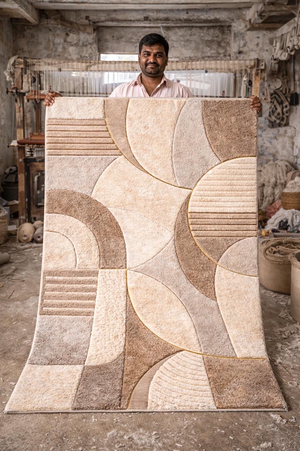 Luxury Hand Tufted Wool Rug | Modern Abstract Area Rug | Neutral Beige Cream Rug | Living Room Bedroom Carpet | Handmade Indian Artisan Rug