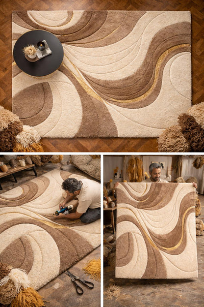 Luxury Hand Tufted Wool Rug | Neutral Abstract Rug | Ivory Brown Modern Area Rug | Contemporary Living Room Rug | Plush Wool Carpet rug 9x12