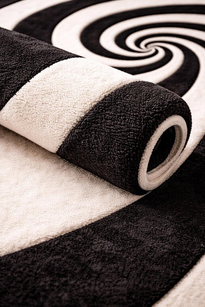 Black and White Spiral Rug | Hand Tufted Wool Rug | Modern Abstract Carpet | Custom Size Area Rug | Minimalist Luxury Rug | 7x10 8x12 9x12