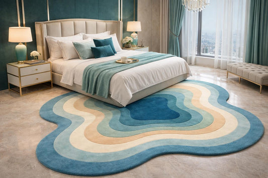Hand Tufted Wool Rug | Abstract Blue Area Rug | Luxury Modern Irregular Rug | Teal Contemporary Designer Rug | Unique Handmade Rug