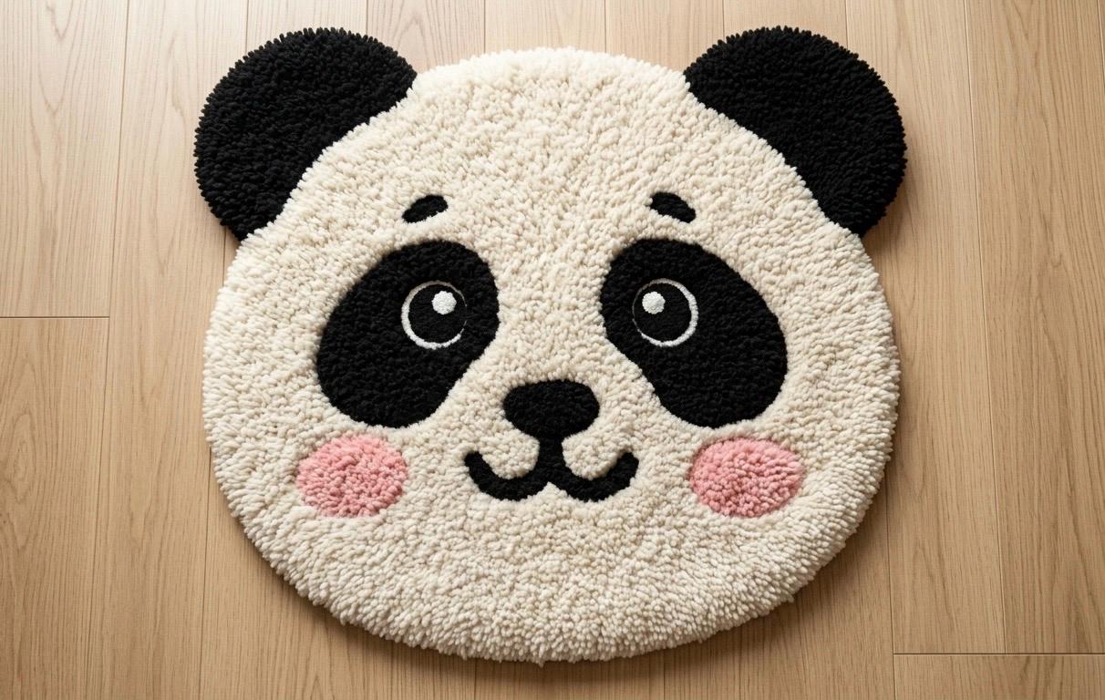 Hand Tufted Wool Panda Rug | Kawaii Face Carpet for Kids Room, Nursery Area Rug