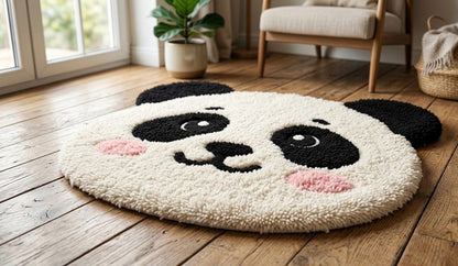 Hand Tufted Wool Panda Rug | Kawaii Face Carpet for Kids Room, Nursery Area Rug