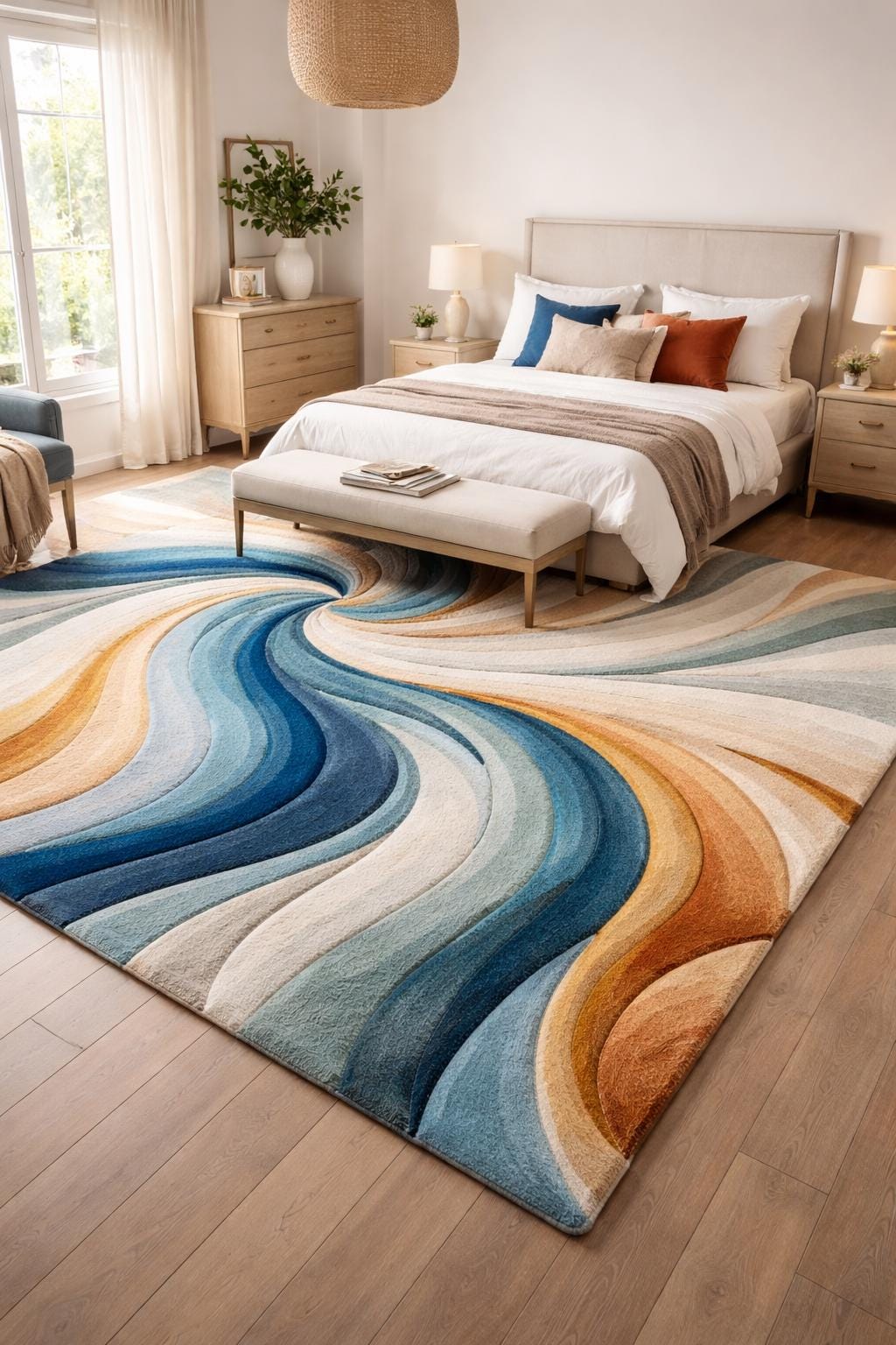 Hand Tufted Wool Rug | Abstract Swirl Wave Rug | Modern Area Rug | Handmade Wool Carpet | Contemporary Living Room Rug |Large Bedroom Rug