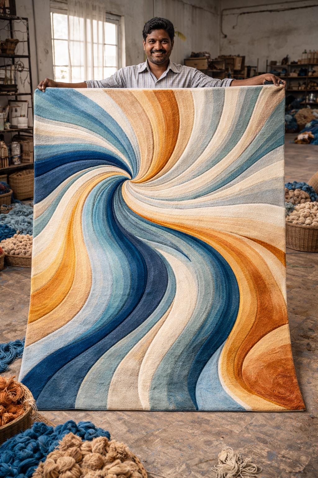 Hand Tufted Wool Rug | Abstract Swirl Wave Rug | Modern Area Rug | Handmade Wool Carpet | Contemporary Living Room Rug |Large Bedroom Rug