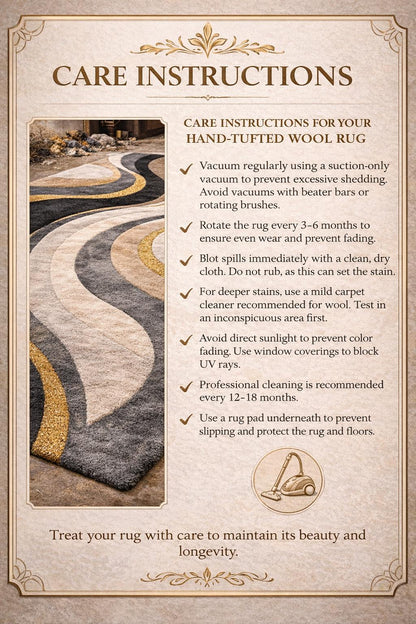 Luxury Abstract Hand Tufted Wool Rug | Modern Black Gold Cream Area Rug | Designer Bedroom Rug | Contemporary Handmade Carpet, 6x9 8x10 9x12