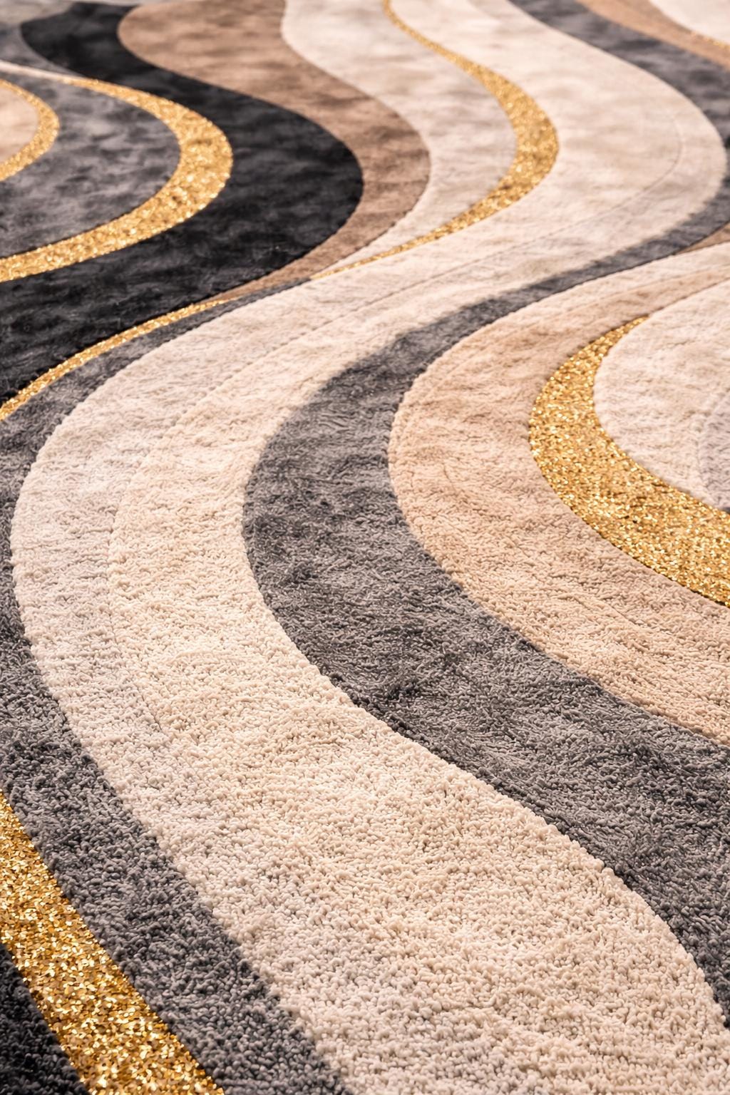 Luxury Abstract Hand Tufted Wool Rug | Modern Black Gold Cream Area Rug | Designer Bedroom Rug | Contemporary Handmade Carpet, 6x9 8x10 9x12