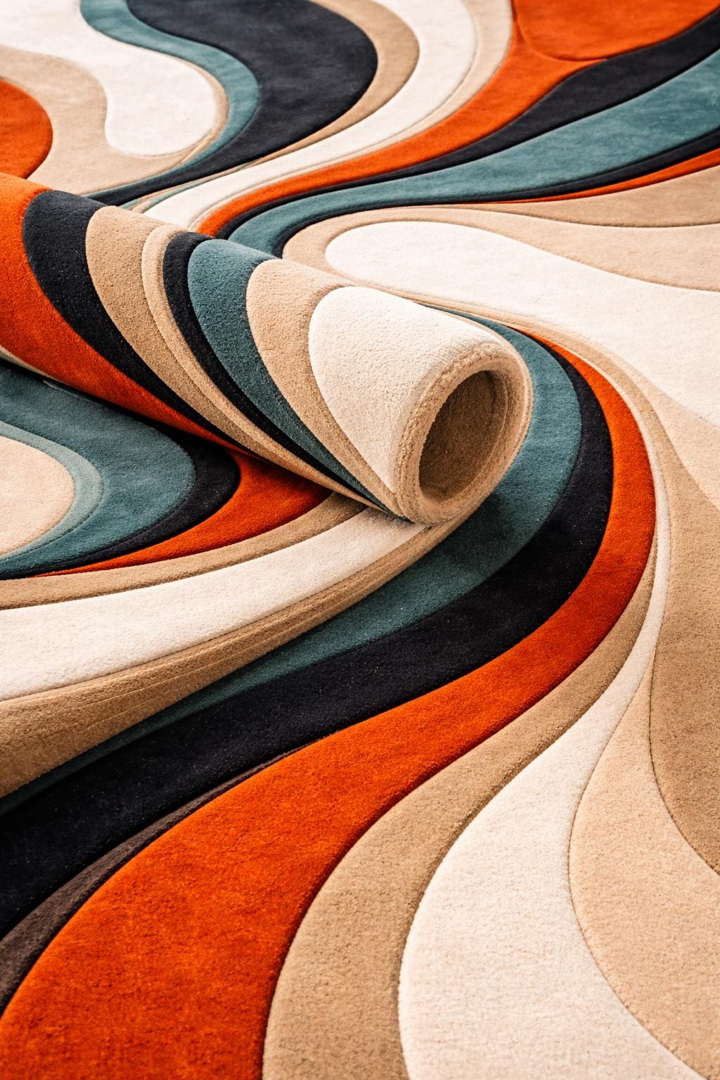 Luxury Abstract Area Rug | Hand Tufted Cut Pile Rug | Modern Teal Rust Gold Living Room Carpet | Contemporary Designer Rug UK US Home Decor