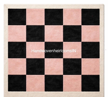 Pink and Black Checkerboard Rug | Hand Tufted Area Rug | Modern Soft Shaggy Rug |Aesthetic Room Decor | Luxury Bedroom Carpet | 8x10 9x12