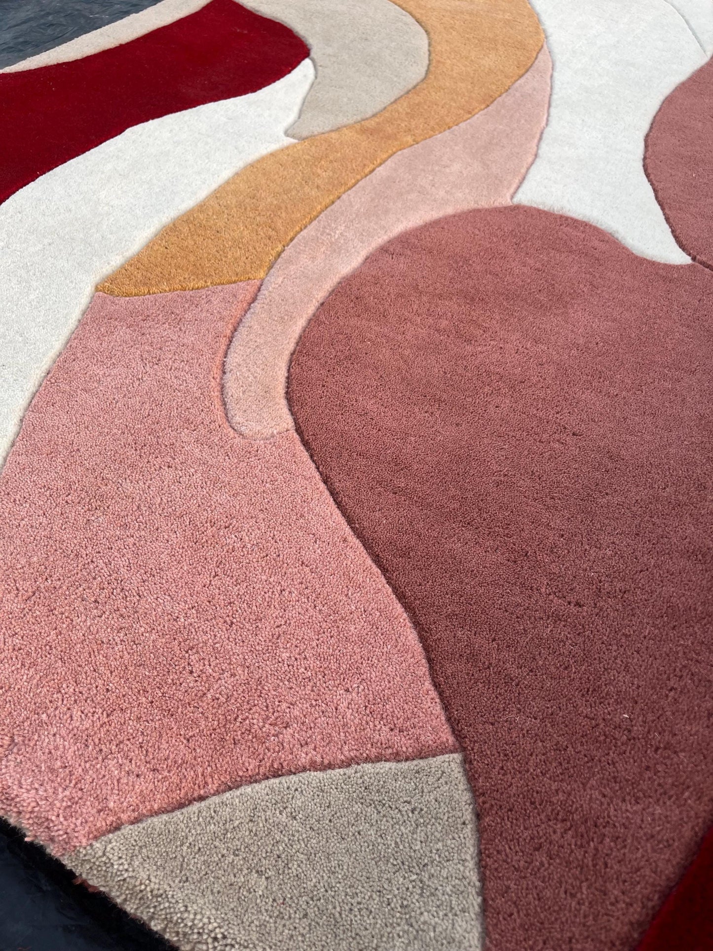 Hand Tufted Wool Rug | Beige & Red Abstract Cut Pile Rug | Modern Bedroom Area Rug | Contemporary Living Room Carpet | Custom Size Available