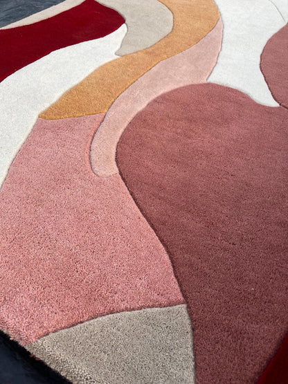 Hand Tufted Wool Rug | Beige & Red Abstract Cut Pile Rug | Modern Bedroom Area Rug | Contemporary Living Room Carpet | Custom Size Available