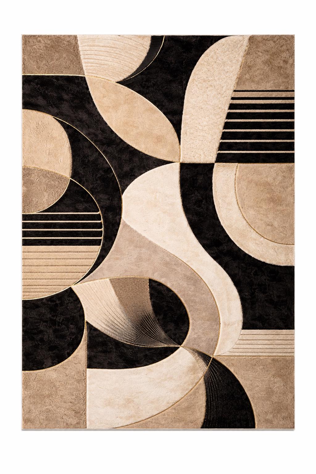Luxury beige and black Abstract Rug | Modern Minimalist Area Rug | High Pile Plush Contemporary Carpet | Designer Living Room Statement Rug