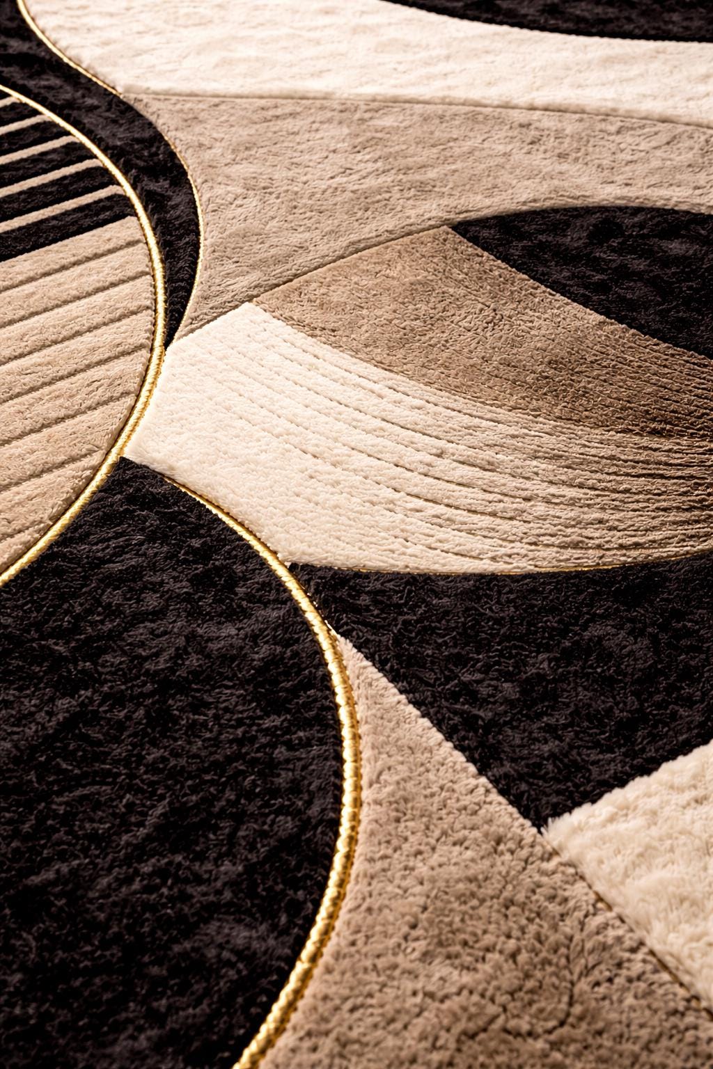 Luxury beige and black Abstract Rug | Modern Minimalist Area Rug | High Pile Plush Contemporary Carpet | Designer Living Room Statement Rug