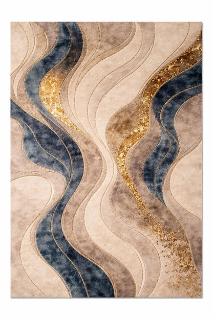 Luxury Hand Tufted Wool Rug | Abstract Modern Area Rug | Beige Gold Navy Carpet |Custom Size Rug | Designer Bedroom Rug |Handmade Wool Rug