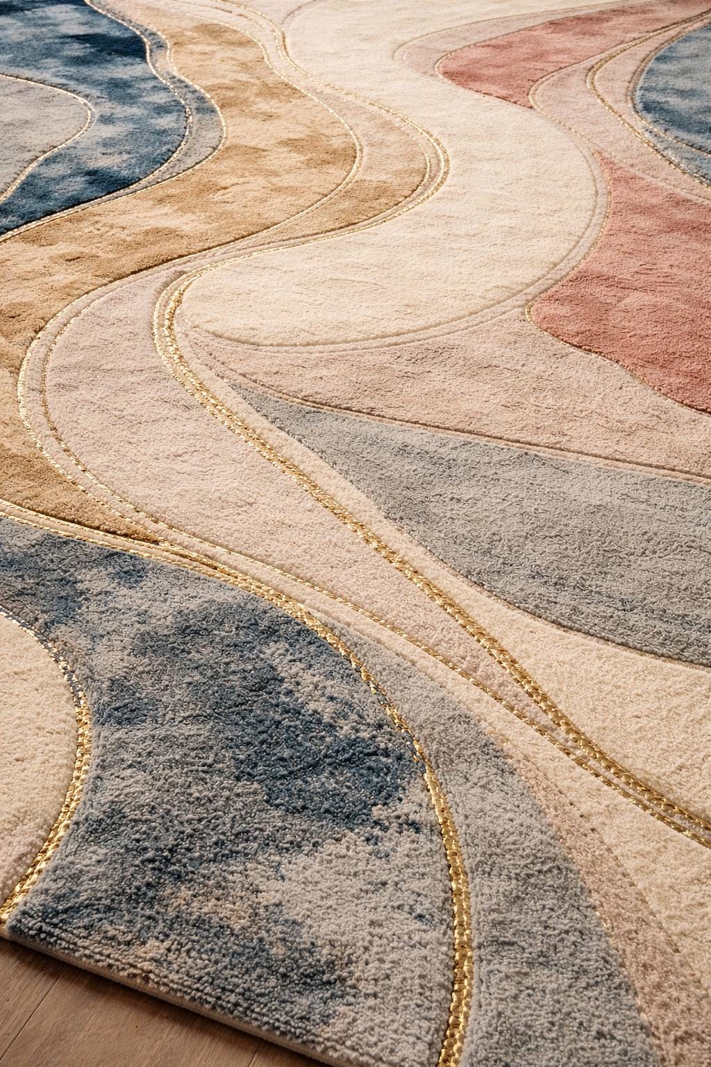 Luxury Hand Tufted Wool Rug | Abstract Modern Area Rug | Beige Navy Gold Carpet | Large Bedroom Rug | Custom Size Handmade Designer Rug 9x12