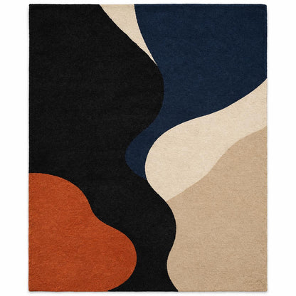 Luxury Hand Tufted Wool Rug | Abstract Modern Area Rug | Navy Black Beige Rust Rug | Designer Bedroom Rug | Handmade Contemporary Carpet