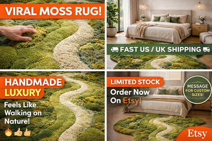 Moss Rug Handmade Tufted | Organic Green Landscape Rug | 3D River Design Area Rug | Luxury Nature Inspired Carpet | Biophilic Home Decor