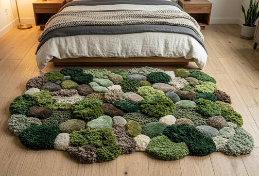 Luxury Moss Pebble Rug Handmade | 3D Tufted Green Rug | Organic Stone Texture Carpet | Biophilic Nature Rug | Luxury Aesthetic Room Decor