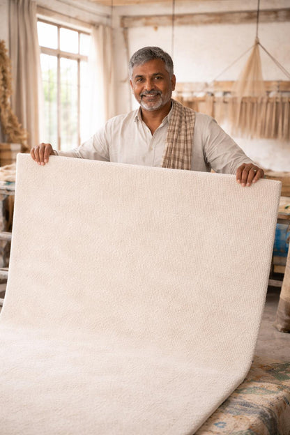 Hand Tufted Wool Rug | Solid Ivory Beige Area Rug | Custom Size Minimalist Rug | Luxury Soft Bedroom Rug | Handmade Modern Carpet |8x10 9x12