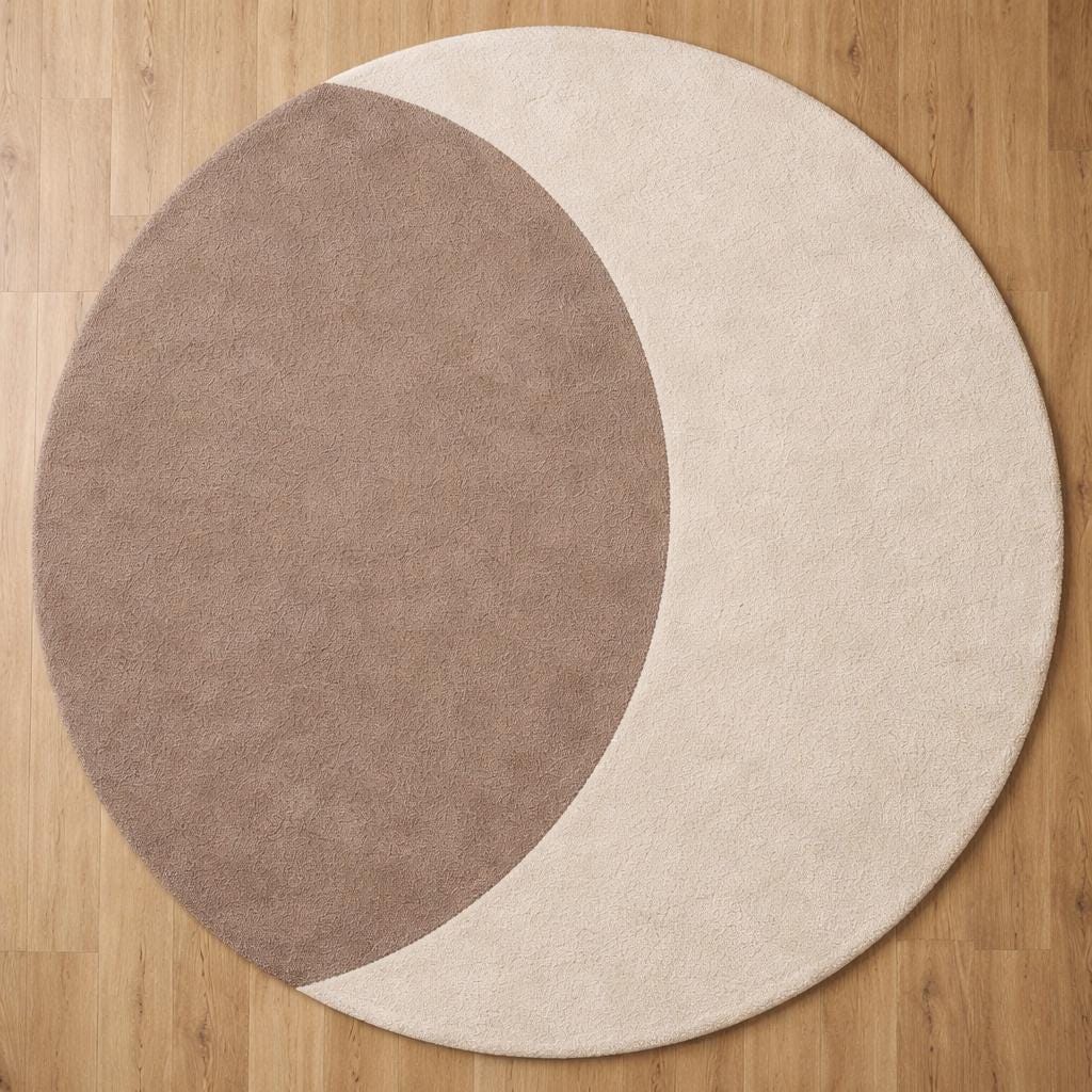 Luxury Hand Tufted Wool Round Rug | Two Tone Modern Area Rug | Minimalist Circle Carpet | Plush Neutral Rug for Bedroom Living Room | 9x9