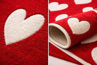 Hand Tufted Wool Rug Red with White Hearts |Custom Size Area Rug | Soft Plush Carpet | Handmade Modern Rug | luxury rug