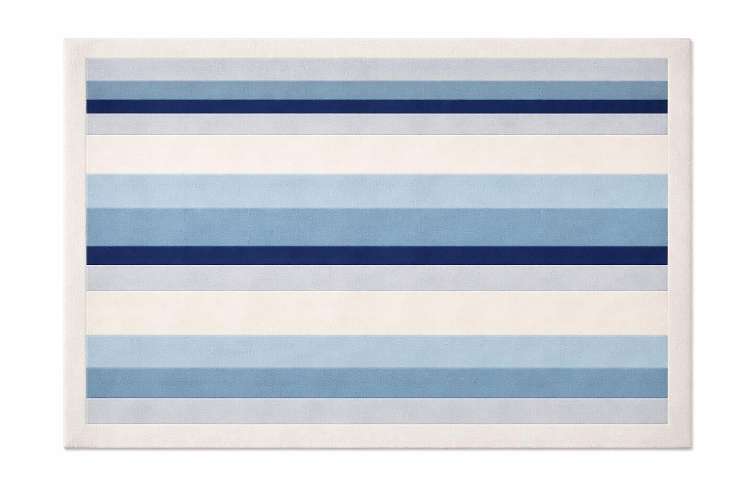 Luxury Hand Tufted Wool Rug | Blue Striped Area Rug | Modern Coastal Rug | Handmade Carpet | Minimalist Scandinavian Rug | Custom Size Rug