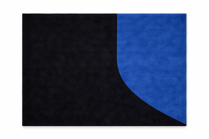 Black Blue Modern Rug | Hand Tufted Wool Rug | Minimalist Area Rug | Geometric Curved Design Carpet | Luxury Bedroom Living Room Rug | 9x12