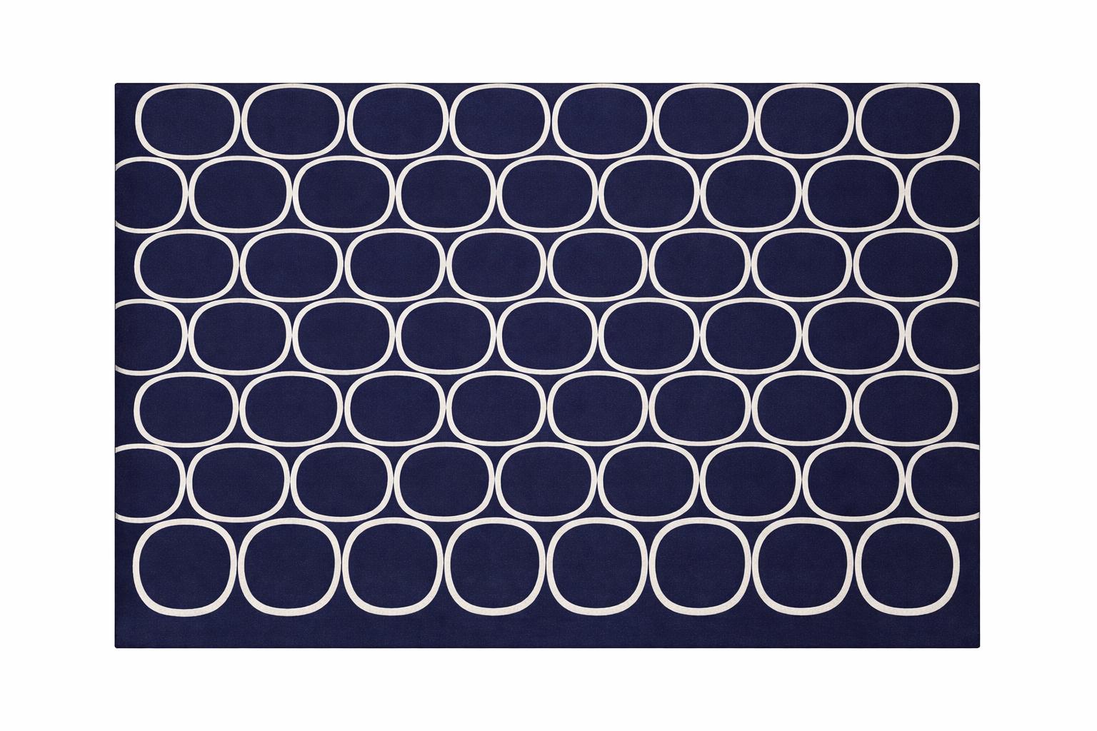 Navy Blue Geometric Wool Rug | Hand Tufted Modern Carpet, Minimalist Bedroom Area Rug