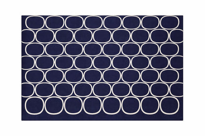 Navy Blue Geometric Wool Rug | Hand Tufted Modern Carpet, Minimalist Bedroom Area Rug