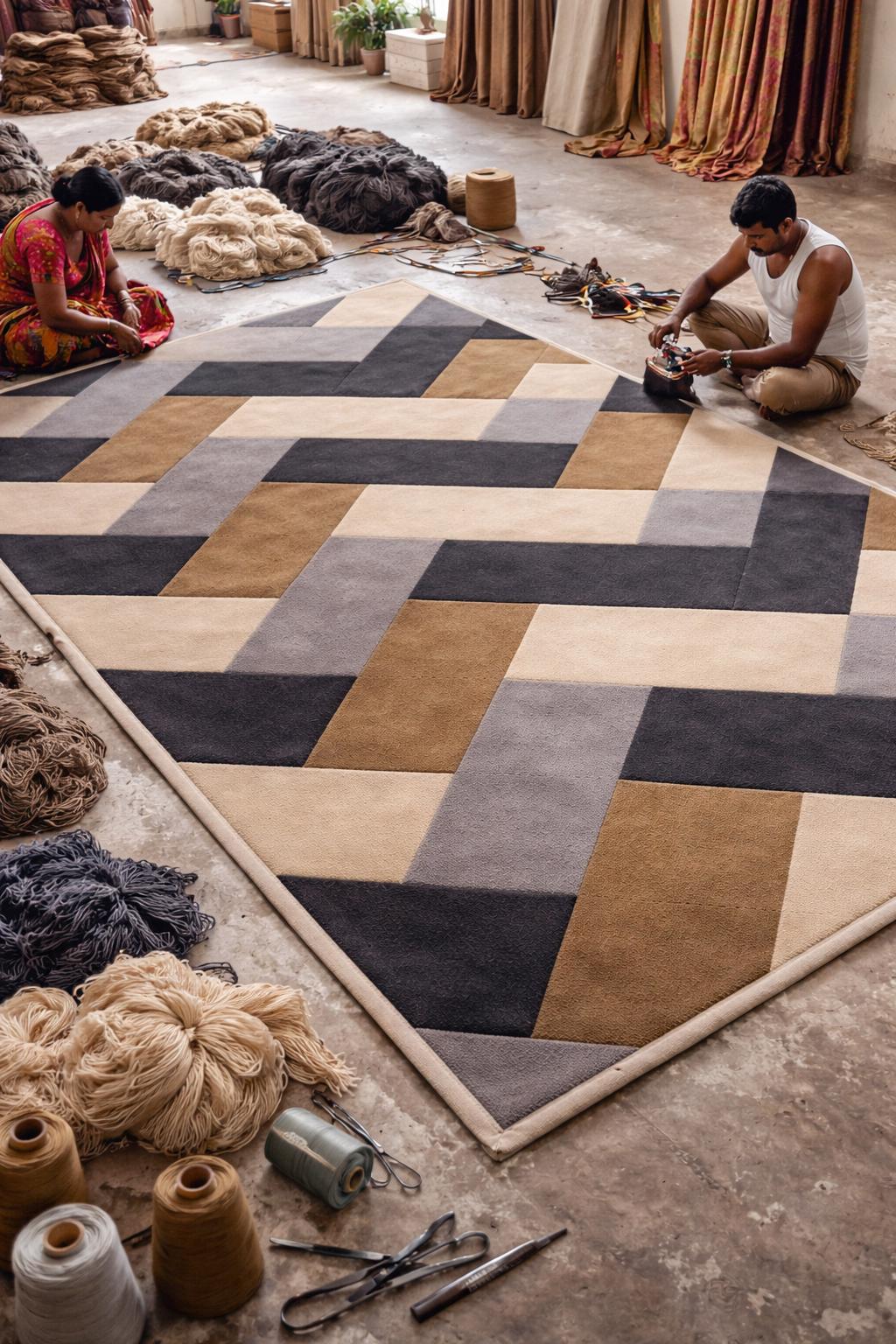Hand Tufted Wool Rug | Modern Neutral Area Rug | Beige Grey Black Carpet | Luxury Abstract Rug | Custom Size Living Room rug  9x12
