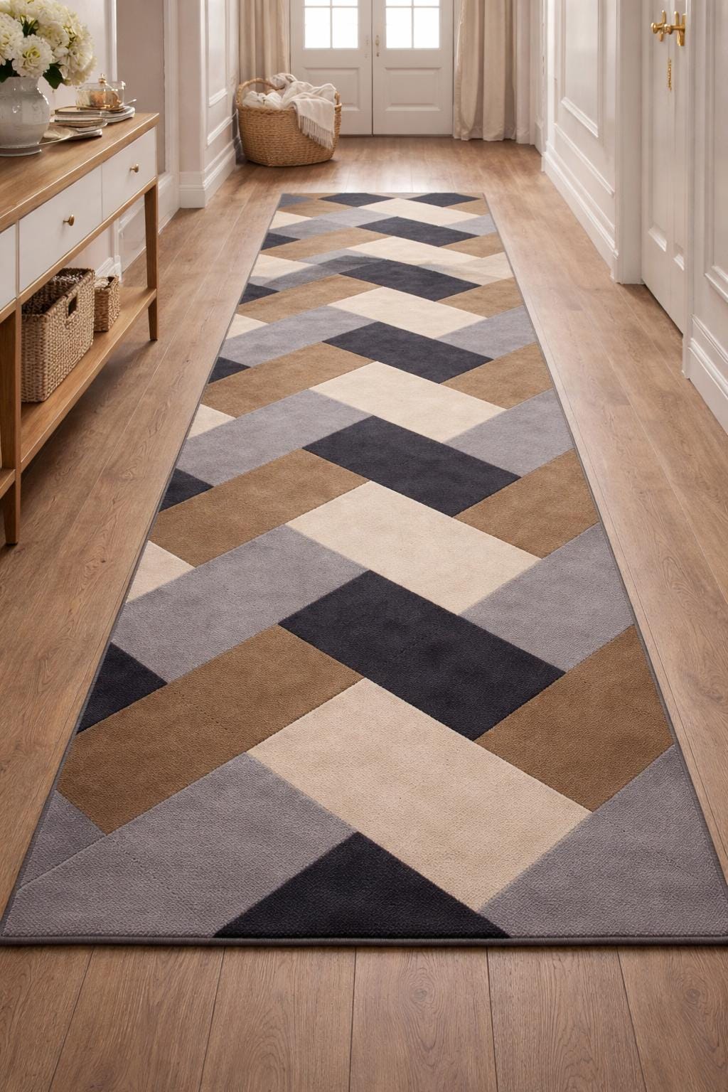 Hand Tufted Wool Rug | Modern Geometric Abstract Carpet, Beige Grey Black