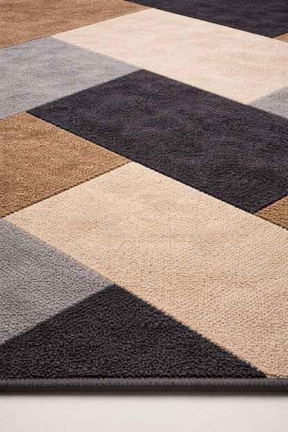 Hand Tufted Wool Rug | Modern Geometric Abstract Carpet, Beige Grey Black