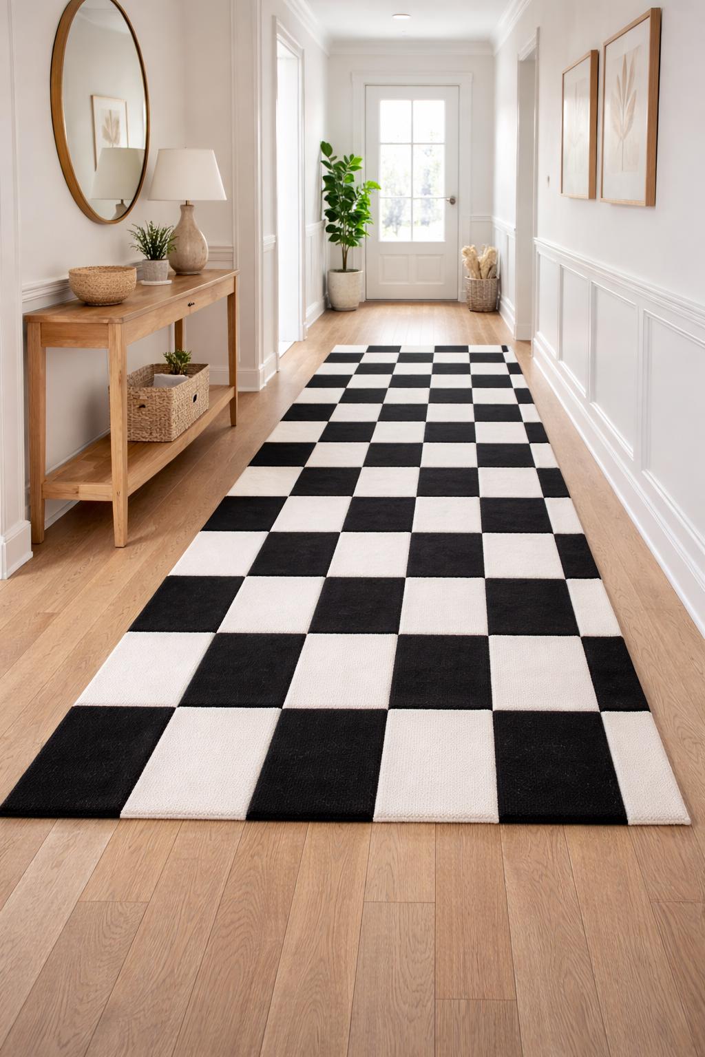 Hand Tufted Wool Checkered Rug | Modern Minimalist Black White Area Rug