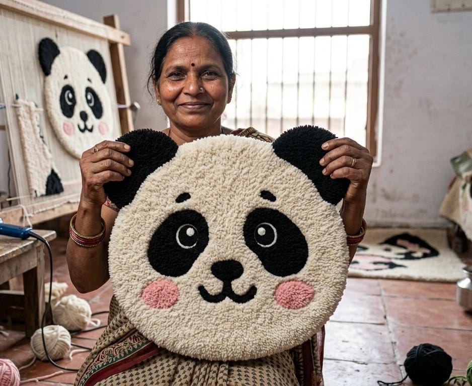 Hand Tufted Wool Panda Rug | Kawaii Face Carpet for Kids Room, Nursery Area Rug
