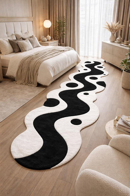 Abstract Wavy Wool Runner Rug | Handmade Tufted Organic Shape Carpet