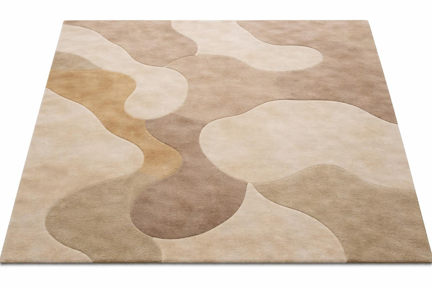 Luxury Abstract Beige Wool Rug | Hand Tufted Neutral Area Rug | Modern Organic Shape Carpet | Soft Bedroom Rug | Minimalist Home Decor 12x15