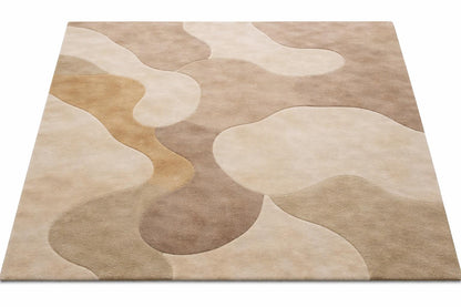 Luxury Abstract Beige Wool Rug | Hand Tufted Neutral Area Rug | Modern Organic Shape Carpet | Soft Bedroom Rug | Minimalist Home Decor 12x15